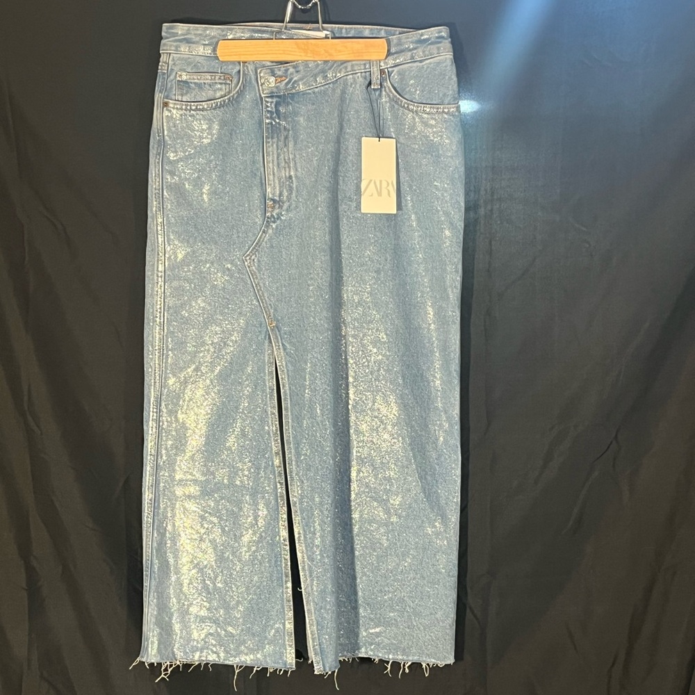 NWT - Zara denim silver sparkle skirt